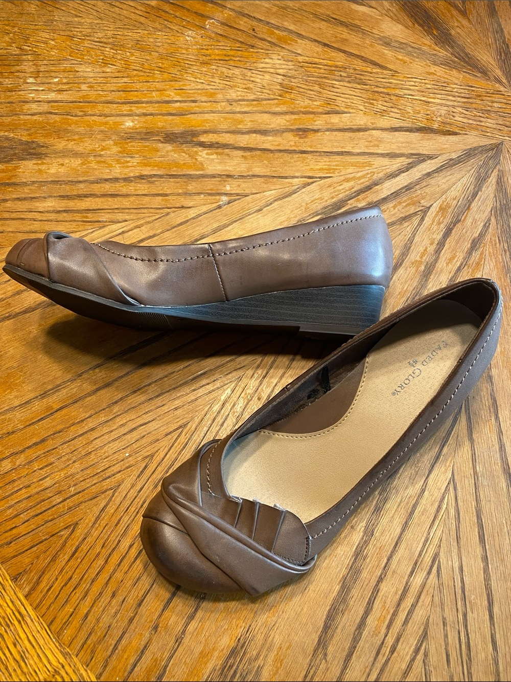 Brown Pleated Toe Wedges - Women's